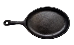 Pre-Seasoned Cast Iron Oval Fajita Skillet Serving Griddle w/ Handle, 9¼"L x 7"W - Picture 1 of 5