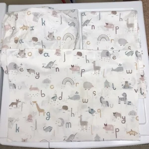 Pottery Barn Toddler Crib Quincy ABC ORGANIC Fitted Sheet Flat & Pillowcase Set - Picture 1 of 14