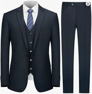 Cooper & Nelson Men's Slim Fit Navy Blue 2 Piece L 42R 36W Notch Lapel 1 Button - Picture 1 of 3