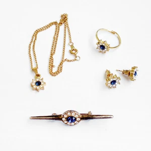 Set di gioielli vintage Clear Blue Rhinestone stile reale, set di gioielli con strass - Foto 1 di 12