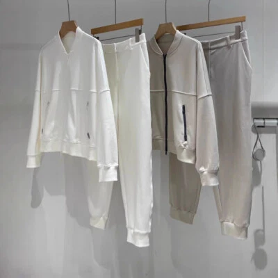 Womens Brunello Cucinelli Spring Pocket Bead Chain Zip Jacket Elastic Waist Set - Image 1 of 4