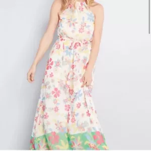 Maxi Abito Modcloth "Illuminated Elegance" in Chiffon - Piuma Navy - Taglia X Small - Foto 1 di 7