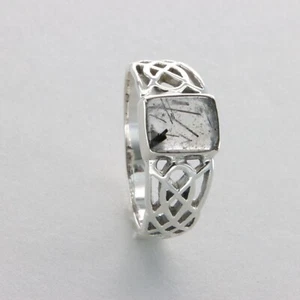 Anillo Cuadrado Rutilado Cuadrado Rectángulo Blanco y Negro PLATA ESTERLINA 925 #4-Re - Imagen 1 de 8