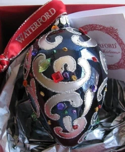 Waterford Holiday Heirlooms 3" Sapphire Scroll Egg 2013 Ornament Boxed with tag - Picture 1 of 11