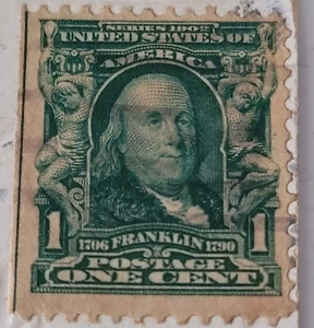 Franklin 1 cent Postage 1908 Postcard with US Postage Post Card Christmas - Picture 1 of 5