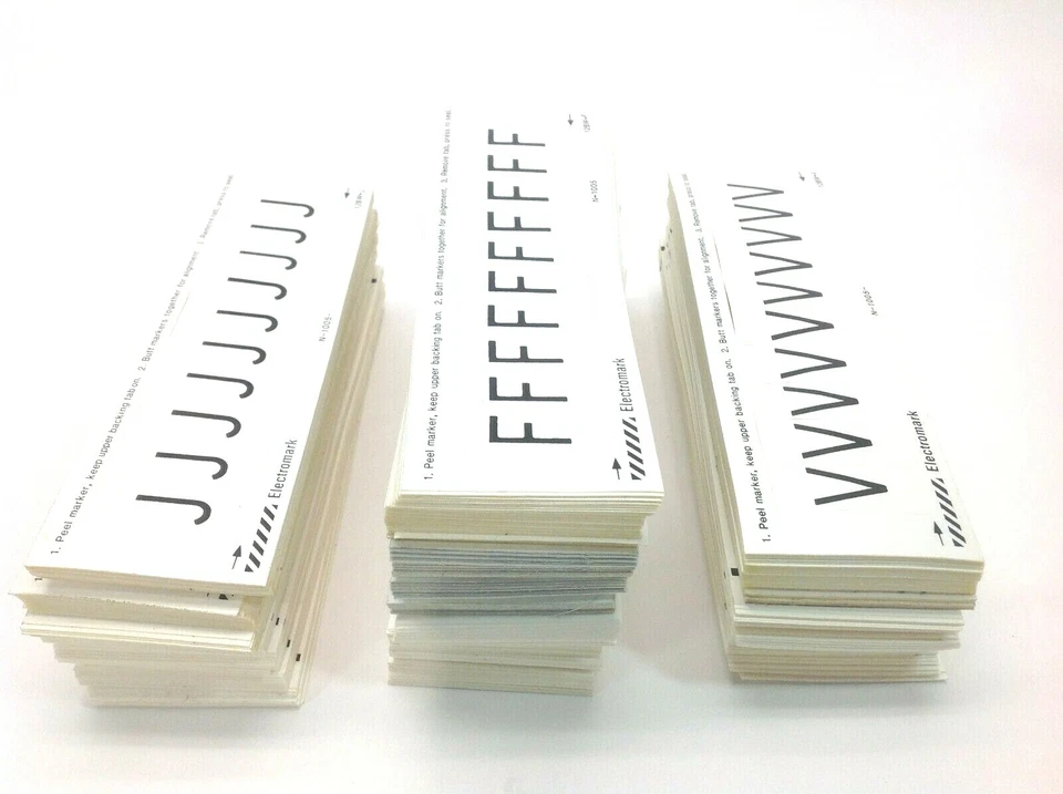 Electromark 1.5" Peel Off Letter Stickers Black on White 3/4" Letter "F" "J" "V" - Image 1 of 4