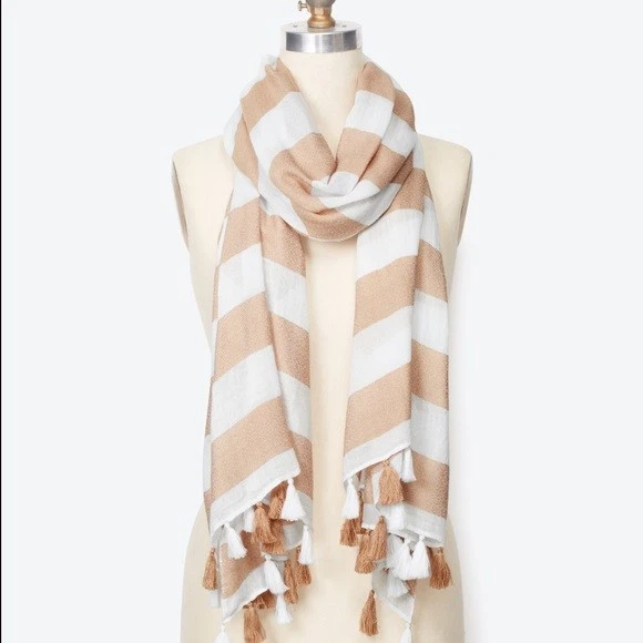 Ann Taylor - Woman's Neutral Khaki Awning Stripe Print Scarf $59.50  - Image 1 of 1