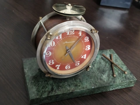 CLOCK MOLNIA Molnija DRUM1975 USSR vintage marble DESKTOP ChChZ Molnija Watch Cover