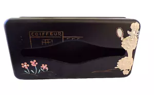 Porta pañuelos "Coiffeur Poodle" pintado a mano negro HOLLYWOOD REGENCY tal cual - Imagen 1 de 24