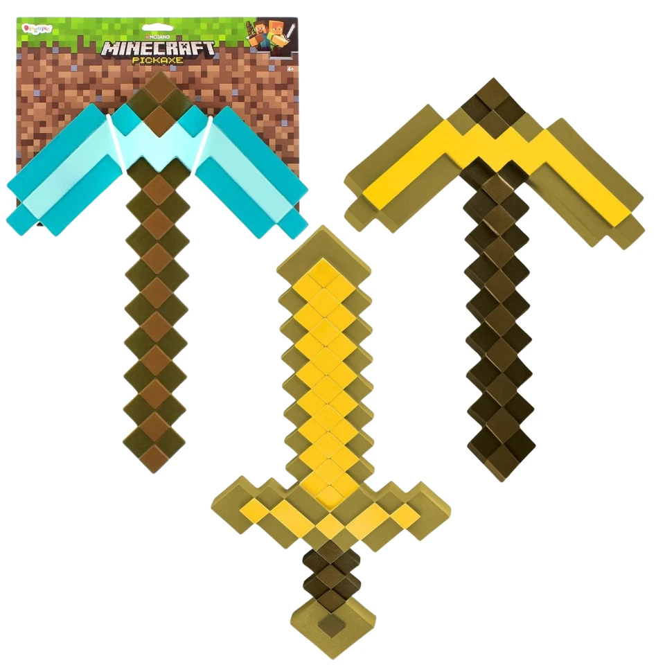 Minecraft Plastic Replica Roleplay Toy Gold Pickaxe Diamond Pickaxe Gold Sword - Image 1 of 1