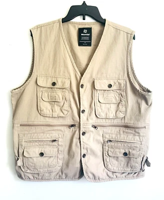 Wantdo XL Khaki Fishing Hunting Vest Canvas Twill Snap Front Pockets - Image 1 of 4