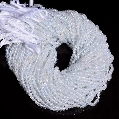 Cuentas facetadas de forma redonda de piedras preciosas de topacio blanco natural 4x4 mm hilo 13" GB-550 Foto 1 de 2