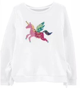 New! Carter's Kid Girls Sweatshirt Pullover Flip Sequins Unicorn White 14 - Picture 1 of 5