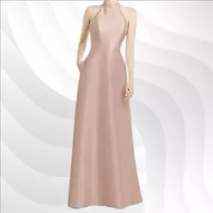 Neu ohne Etikett Alfred Sung Toasted Sugar Satin Twill Neckholder Kleid D772 Größe 6 | Elegant - Bild 1 von 8
