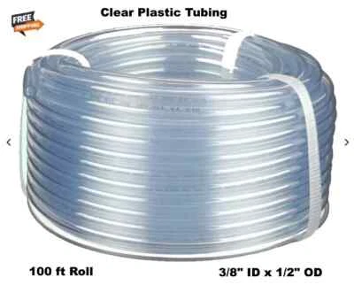 Clear Plastic Tubing  3/8" ID x 1/2" Outside Dia 100 Ft Roll Flexible - Image 1 of 4