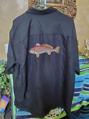 Hook & Tackle Men's Size 2XL Black Button Up Short Sleeve Embroidered Shirt - Image 1 of 4