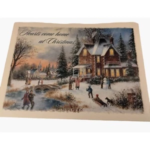 Christian Christmas Card Hearts Come Home Winter Village Bible Verse 1 John 4 9 - Picture 1 of 14