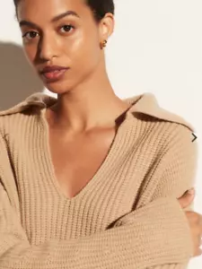 $ 545 NEU MIT ETIKETT VINCE V-AUSSCHNITT KRAGEN GERIPPT WOLLE & KASCHMIR PULLOVER BEIGE FAUNA M SELTEN - Bild 1 von 12
