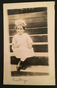 Vintage RPPC B&W Photo of Pretty Little Girl Smiling on Step #3941.5 - Picture 1 of 1