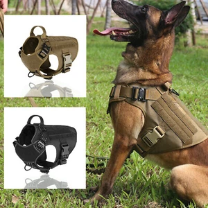 Imbracatura Tattica per Cani con Guinzaglio Set No Pull Molle Lavoro Addestramento Gilet Grande US - Foto 1 di 14