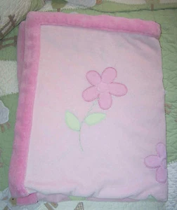 Just One Year Pink Thick Plush Baby Girl w Flowers Green Leaves Blanket EUC - Picture 1 of 1