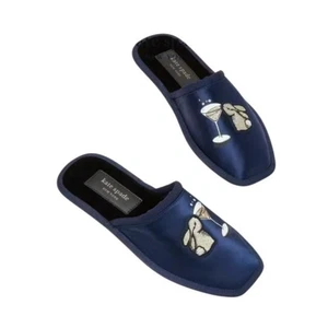 Kate Spade Navy Blue Novelty Dove Bunny Slippers Non Slip Velvet Size 9B HTF - Picture 1 of 12