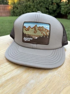 NEW Jackson Hole Wyoming Snapback Trucker Cap Hat Mesh Patch Brown Mountains - Picture 1 of 10