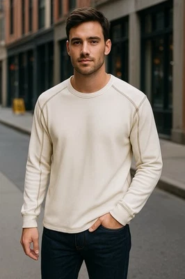 Camisa Banana Republic Hombre Tejida Waffle Manga Larga Blanca Talla Grande Foto 1 de 4