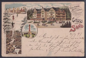 76321) Litho AK Gruß vom Sand Amt Bühl Baden 1897 Gertelbach Hotel & Pension - Picture 1 of 2