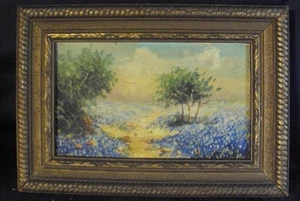 Beulah Sage Wilkinson Texas bluebonnets original oil painting 3.5 x 5 image size - Picture 1 of 7