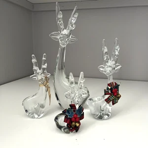 Vintage Glas Rentier Familie Figur Set klar Urlaub Hirsch 4-teilig 4-11 in Weihnachten - Bild 1 von 14