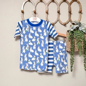 🐰 Hanna Andersson Bunny Short John Pajama Set Size 8 | Organic Cotton Blue - Picture 1 of 8
