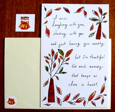 Новая из старых запасов поздравительная открытка с Днем благодарения Gibson и Env. & Seal - Missing You - Изображение 1 из 4