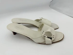 Talbots Flat Casual Sandal White Slides Leather Made In Brazil Women's 9 B 1657 - Picture 1 of 12