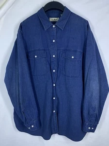 Camicia LL BEAN donna XL blu denim chambray tasca bottoni manica lunga vintage - Foto 1 di 11