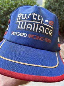Vintage Rusty Wallace 3 Stripe Trucker Hat Cap Snap Back Adjustable Nascar USA - Picture 1 of 10