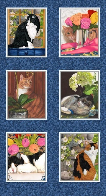 Whiskers Among Petals Cat Panel - 24" x  44" - Blank Quilting - Image 1 of 1