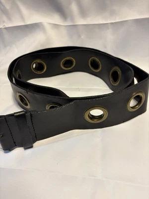 Vintage Women's Size Large /6 (45.5" end to end) Black Faux Leather Grommet Belt - Image 1 of 3