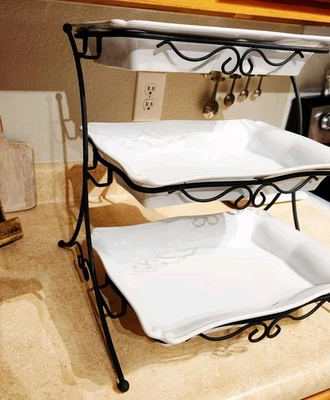 Sam's  Adjustable Buffet Server 2-3 Tier Stand w 1 Divided & 2 Casserole Dishes - Image 1 of 4