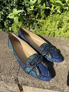 Talbots Francesca Tartan Plaid Dot Driving Moc Flats Size 9.5 Blue Green - Picture 1 of 10