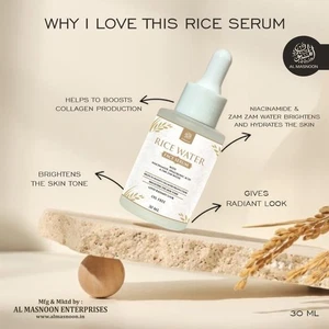 AL MASNOON Rice Water Face Serum with Niacinamide, Hyaluronic Acid & Zam Zam Wat - Picture 1 of 3