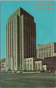 POSTCARD-VINTAGE HELLO FROM ST. PAUL MINNESOTA, AND COURT HOUSE,VINTAGE AUTOS - Picture 1 of 2