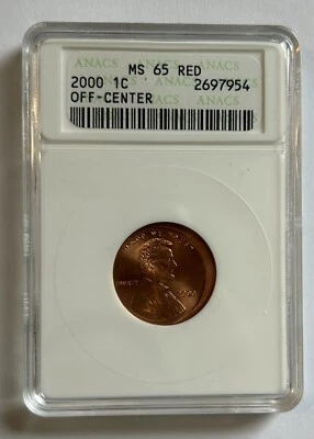 2000 Penny Mint Error Off Center MS65 Red ANACS Old Label - Image 1 of 2