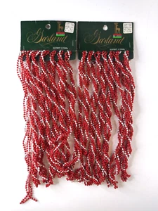 Christmas Braided Plastic Beads 15 Ft Garland Red Silver NOS Vintage 2 Strands - Picture 1 of 4