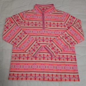 OshKosh B'gosh Girls Size 14 Pink Hearts Print Fleece Cozie Quarter Zip Sweater - Picture 1 of 4