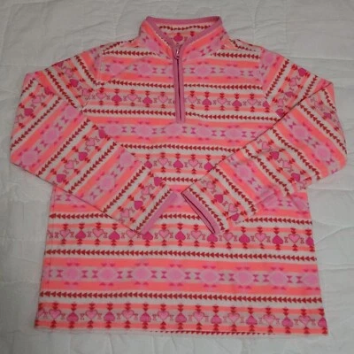 OshKosh B'gosh Girls Size 14 Pink Hearts Print Fleece Cozie Quarter Zip Sweater - Image 1 of 4