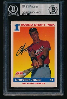 1991 Score Signed Autograph CHIPPER JONES Rookie #671 Beckett A - Image 1 of 2