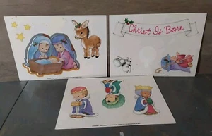 Vintage Christmas Window Clings Holly Babes Nativity Scene Ruth Morehead 1980s - Picture 1 of 4
