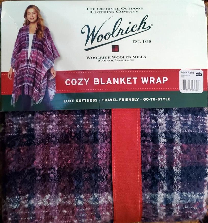 Woolrich Poncho Womens OS Becca soft brushed woven wrap Purple Plaid One Size