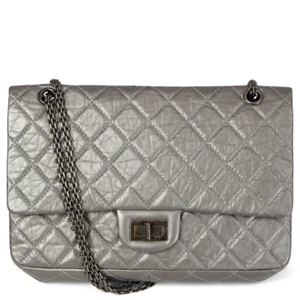 65956 auth CHANEL dark silver aged calfskin 2.55 REISSUE 227 MAXI Shoulder Bag - Picture 1 of 8